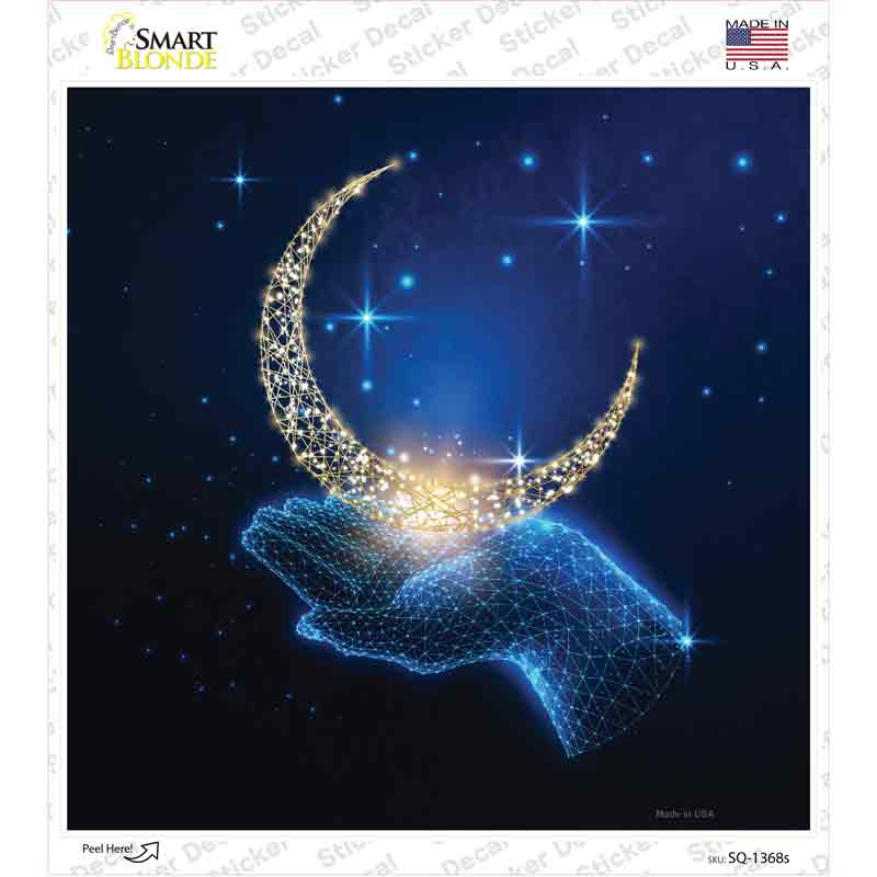 SQ-1368s-M Moon in Hand Novelty Square Sticker Decal - Medium