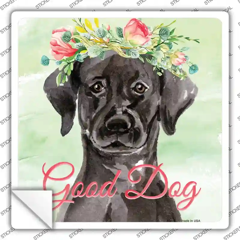 SQ-374s-XL Black Lab Good Dog Novelty Square Sticker Decal - Extra Large