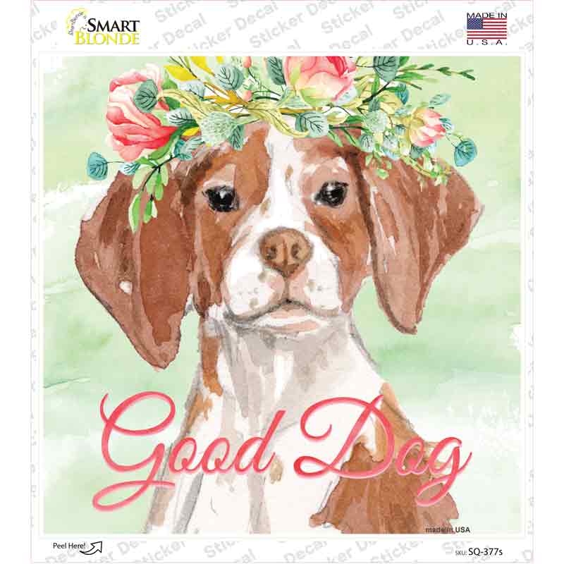 SQ-377s-M Brittany Good Dog Novelty Square Sticker Decal - Medium