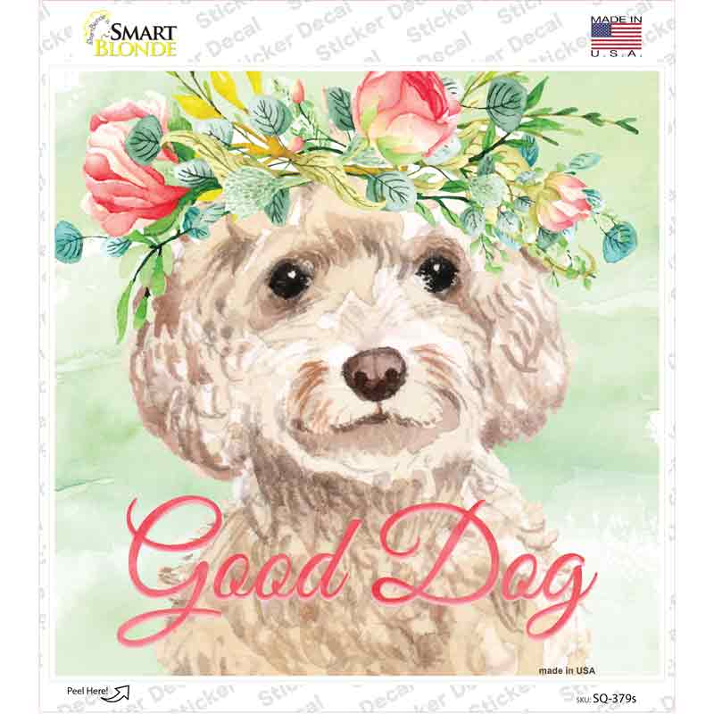SQ-379s-M White Cockapoo Good Dog Novelty Square Sticker Decal - Medium