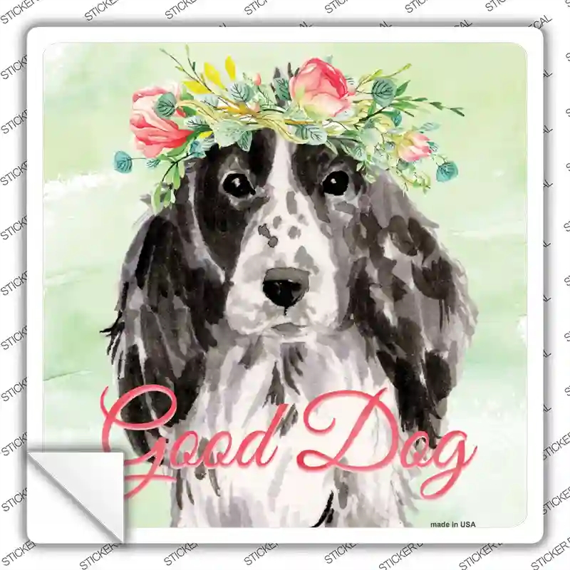 SQ-382s-L Black Cocker Spaniel Good Dog Novelty Square Sticker Decal - Large