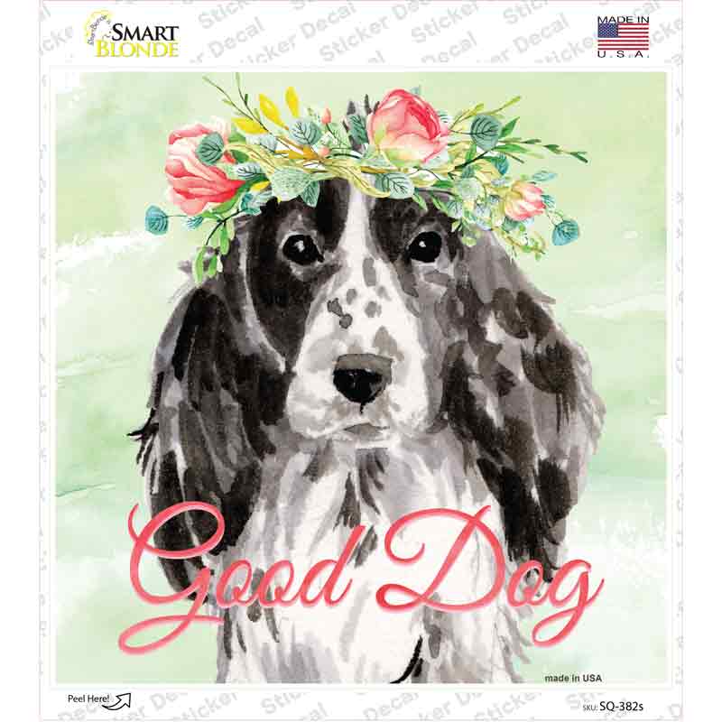 SQ-382s-M Black Cocker Spaniel Good Dog Novelty Square Sticker Decal - Medium