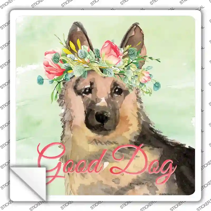 SQ-391s-L German Shepherd Good Dog Novelty Square Sticker Decal - Large