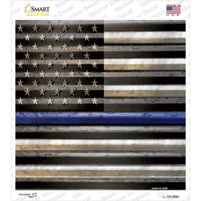 SQ-406s-M American Flag Thin Blue Line Novelty Square Sticker Decal - Medium