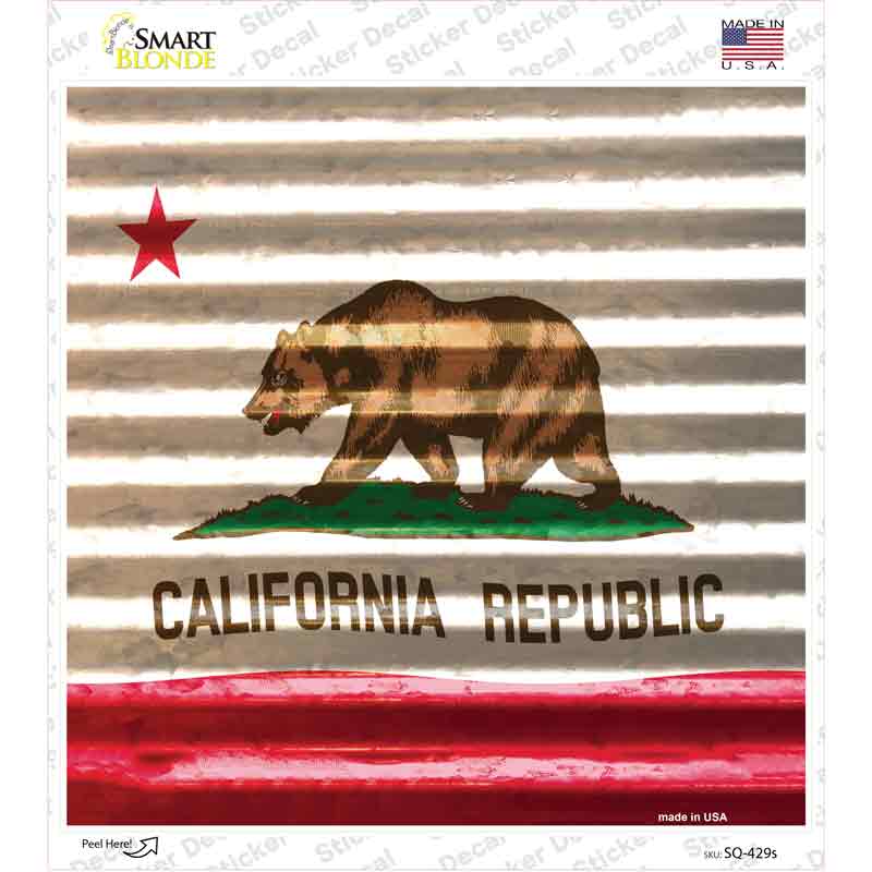 SQ-429s-M California Flag Corrugated Effect Novelty Square Sticker Decal - Medium