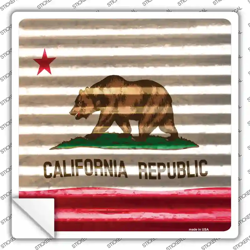 SQ-429s-S California Flag Corrugated Effect Novelty Square Sticker Decal - Small