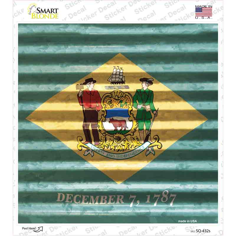 SQ-432s-M Delaware Flag Corrugated Effect Novelty Square Sticker Decal - Medium