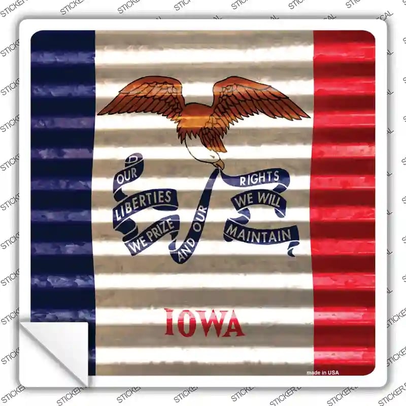 SQ-439s-XL Iowa Flag Corrugated Effect Novelty Square Sticker Decal - Extra Large