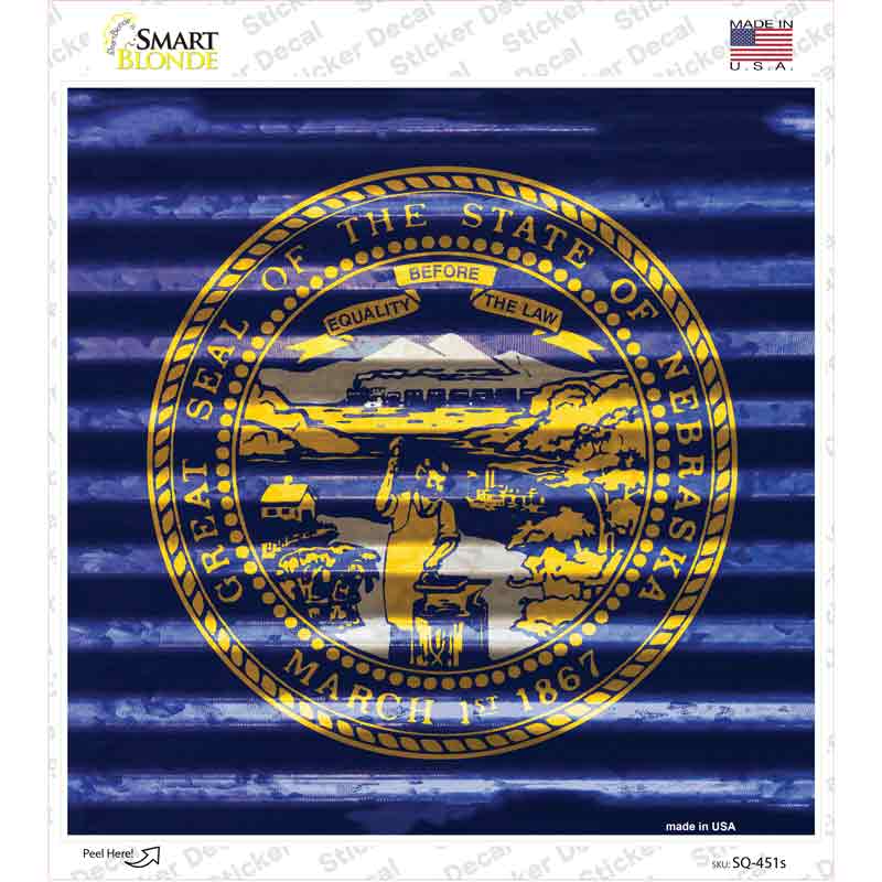 SQ-451s-M Nebraska Flag Corrugated Effect Novelty Square Sticker Decal - Medium