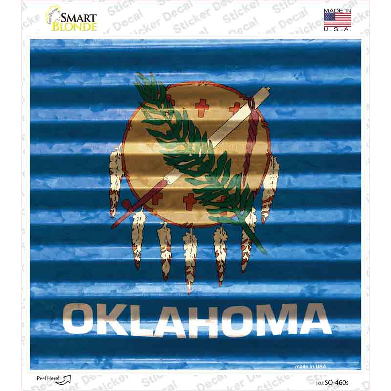 SQ-460s-M Oklahoma Flag Corrugated Effect Novelty Square Sticker Decal - Medium