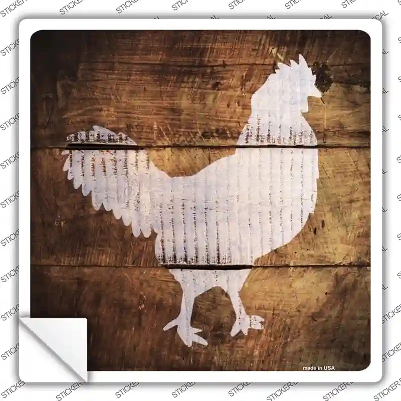 SQ-511s-S Rooster Painted Stencil Novelty Square Sticker Decal - Small