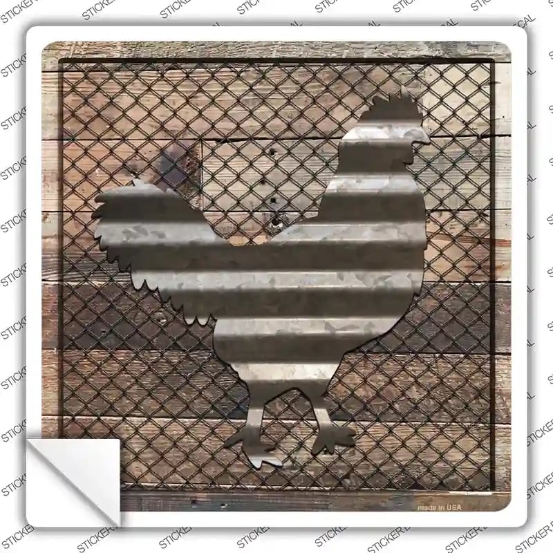 SQ-601s-S Corrugated Chicken on Wood Novelty Square Sticker Decal - Small