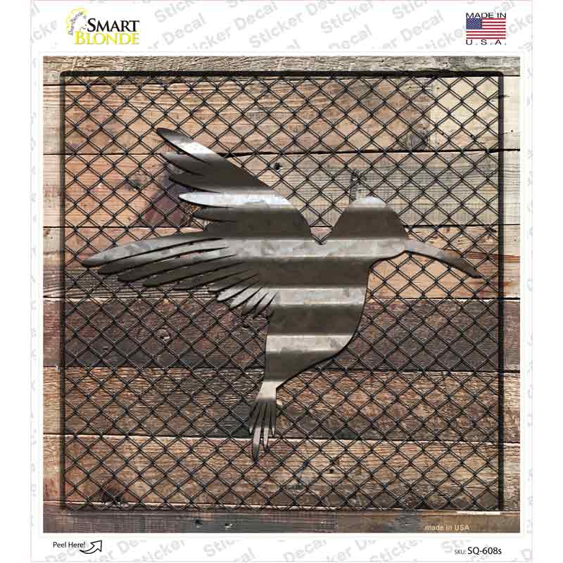 SQ-608s-M Corrugated Hummingbird on Wood Novelty Square Sticker Decal - Medium