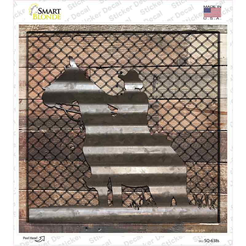 SQ-638s-M Corrugated Cowboy on Wood Novelty Square Sticker Decal - Medium