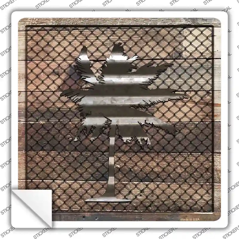 SQ-641s-L Corrugated Palm Tree on Wood Novelty Square Sticker Decal - Large
