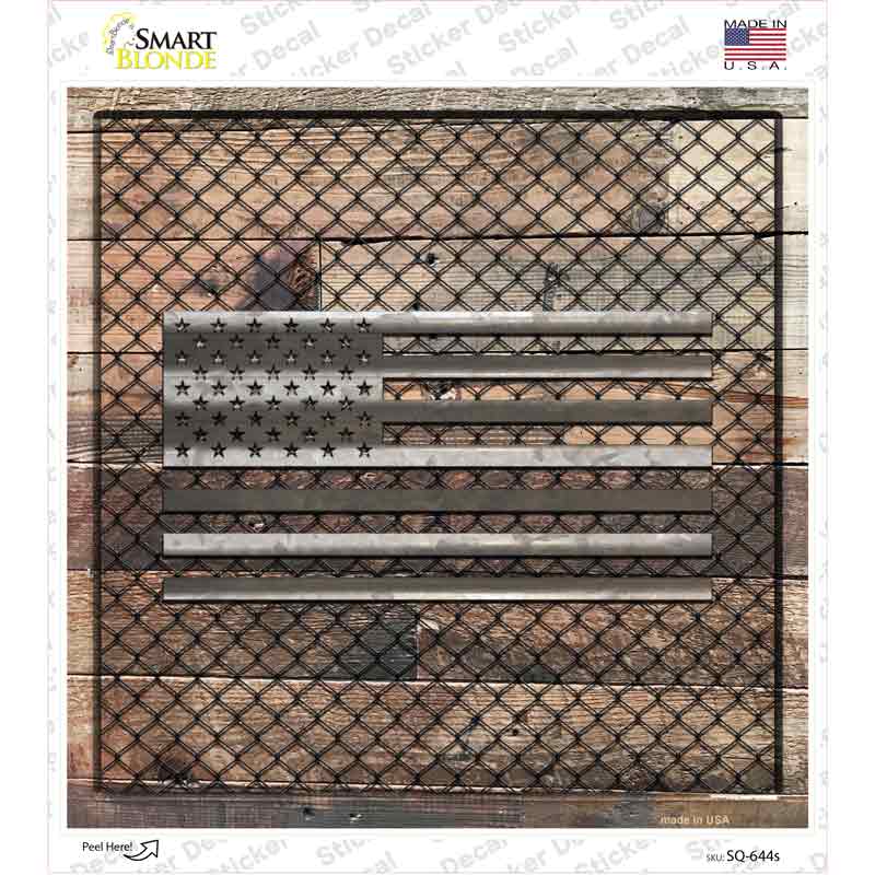 SQ-644s-M Corrugated American Flag on Wood Novelty Square Sticker Decal - Medium