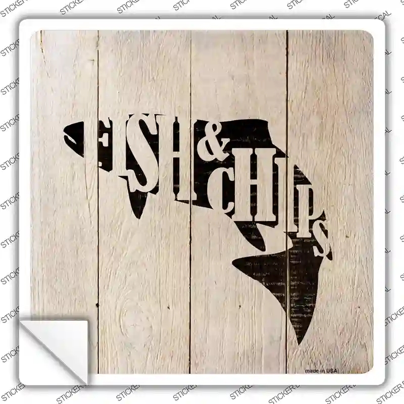 SQ-661s-L Fish Make Fish & Chips Novelty Square Sticker Decal - Large