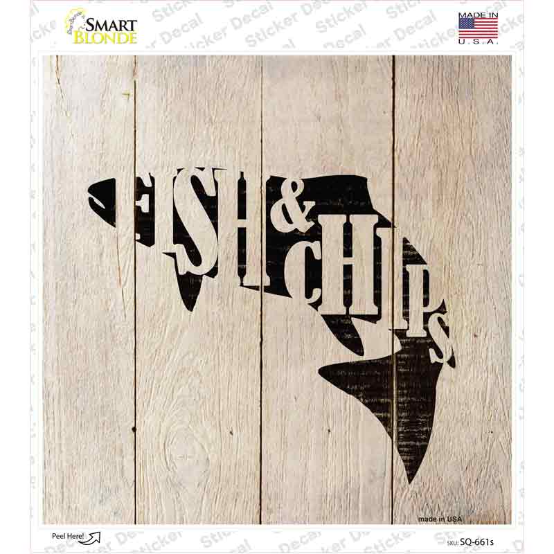 SQ-661s-M Fish Make Fish & Chips Novelty Square Sticker Decal - Medium