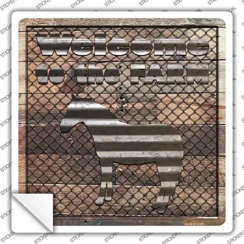 SQ-909s-XL Welcome to the Farm Corrugated Horse Novelty Square Sticker Decal - Extra Large