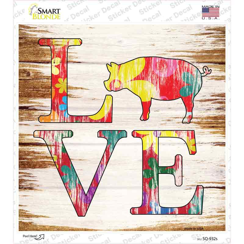 SQ-932s-M Love Colorful Pig Novelty Square Sticker Decal - Medium