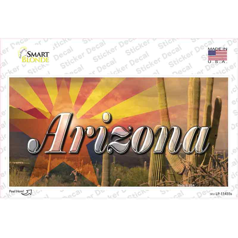 LP-11435s-M Arizona State Flag Overlay on Cactus Novelty Sticker Decal - Medium