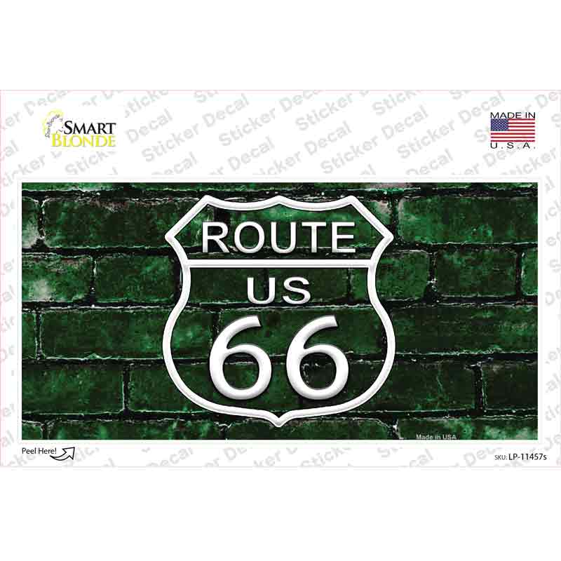 LP-11457s-M Route 66 Green Brick Wall Novelty Sticker Decal - Medium