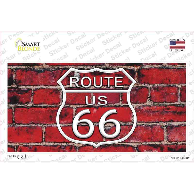 LP-11458s-M Route 66 Red Brick Wall Novelty Sticker Decal - Medium