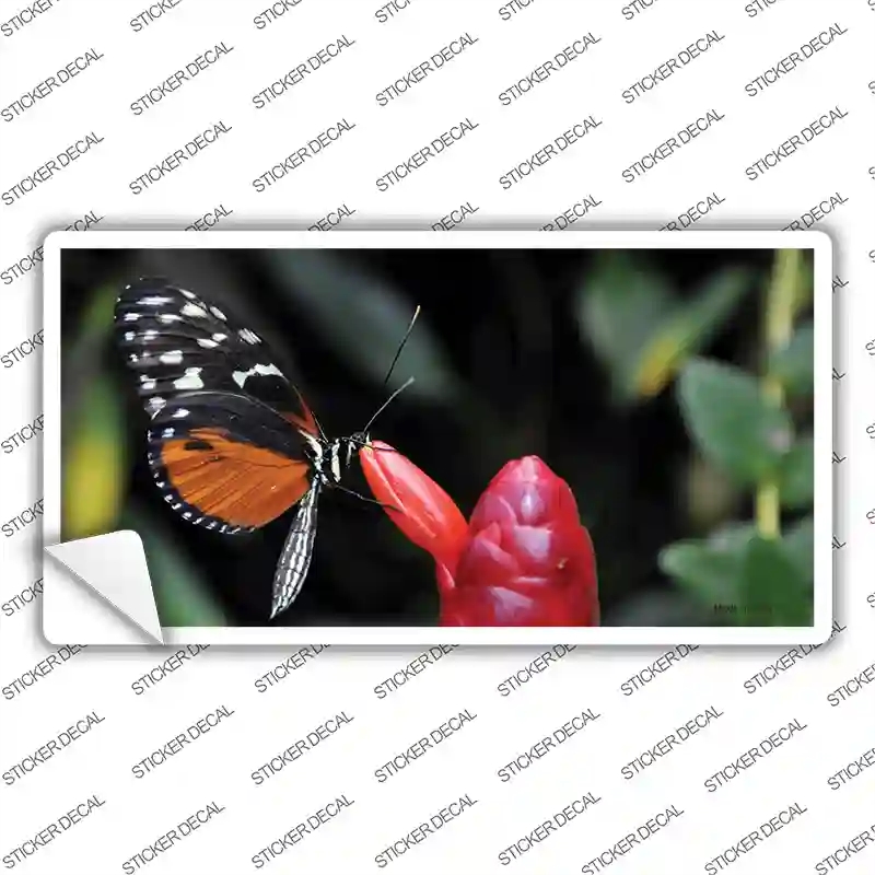 LP-11235s-XL Butterfly on Red Flower Novelty Sticker Decal - Extra Large