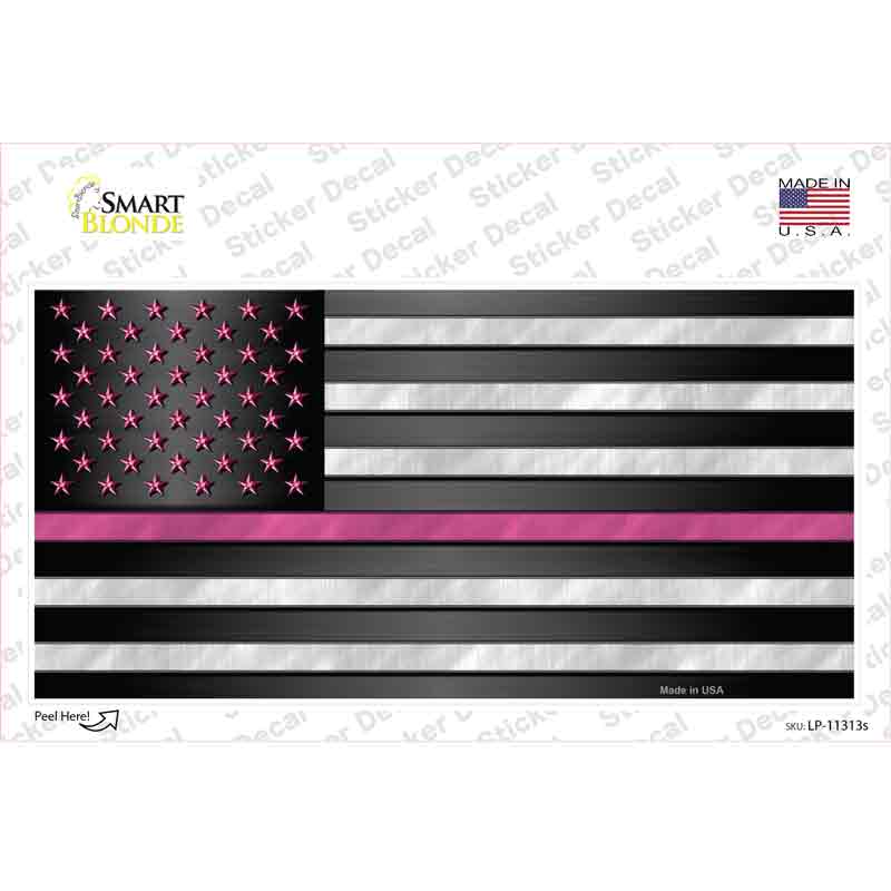 LP-11313s-M Thin Pink Line with Pink Stars Novelty Sticker Decal - Medium
