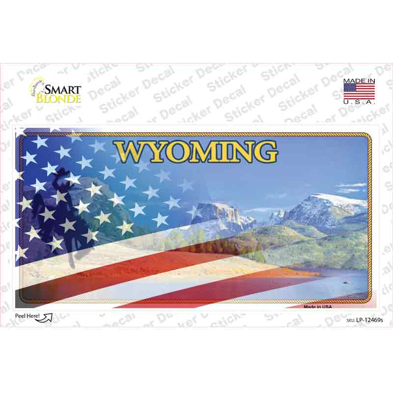 LP-12469s-M Wyoming Half American Flag Novelty Sticker Decal - Medium