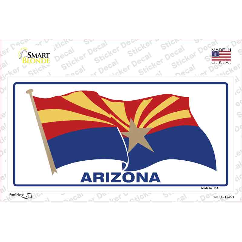 LP-1249s-M Arizona Waving Flag Novelty Sticker Decal - Medium
