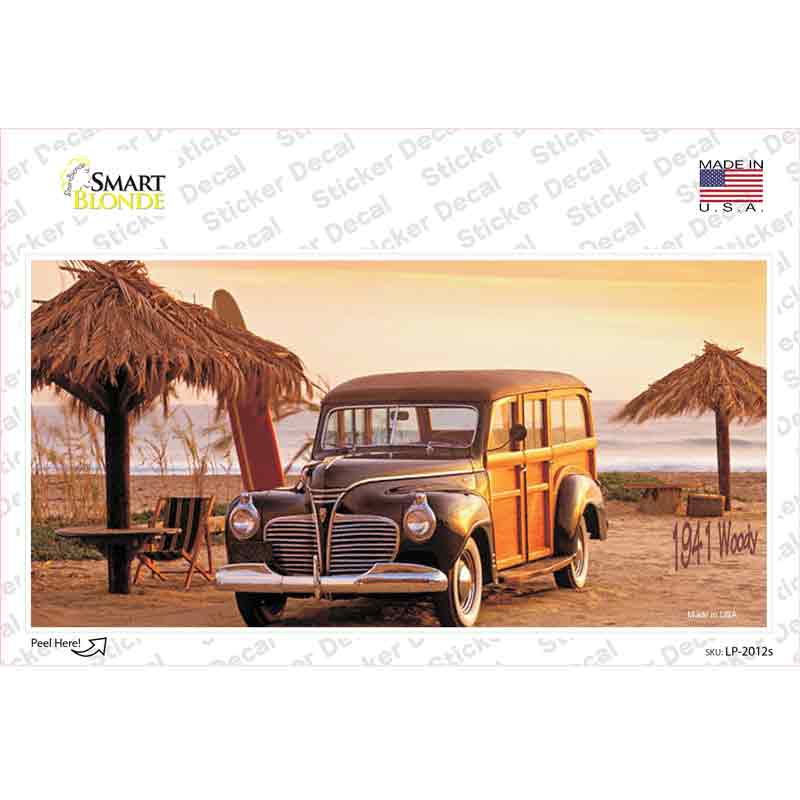 LP-2012s-M 1941 Woody on the Beach Novelty Sticker Decal - Medium