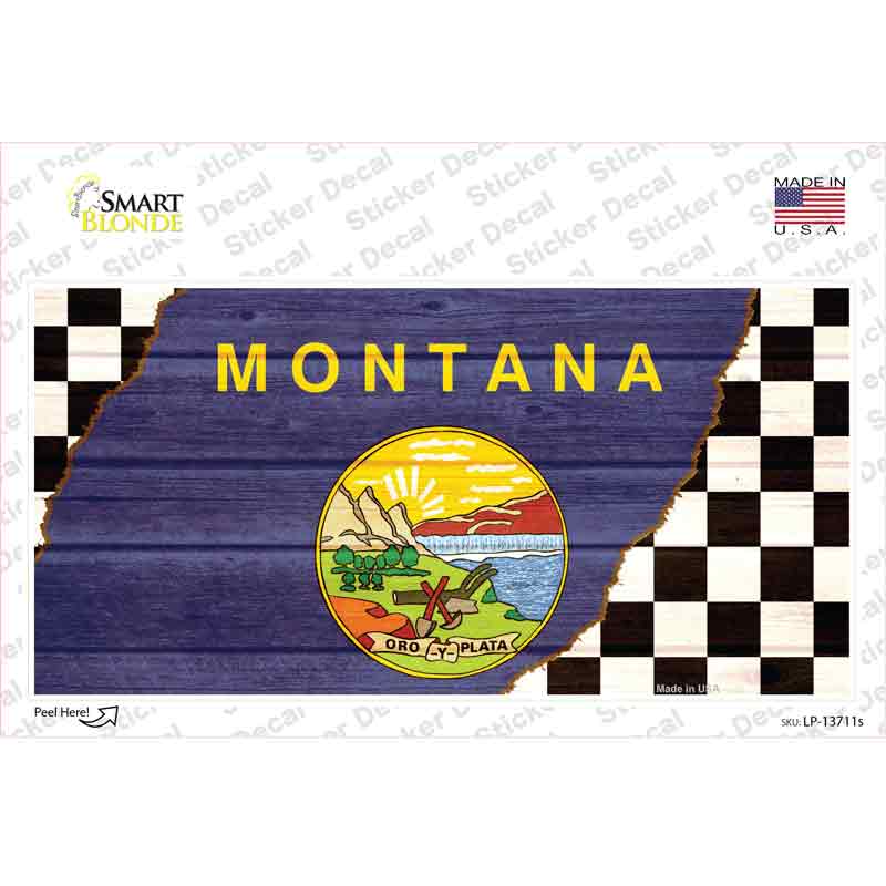LP-13711s-M Montana Racing Flag Novelty Sticker Decal - Medium