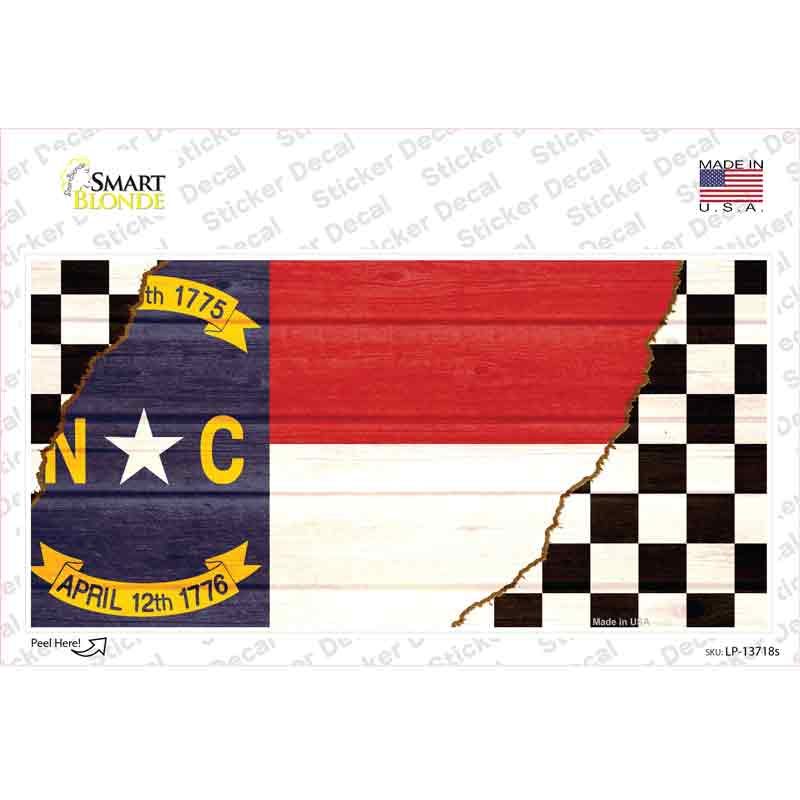 LP-13718s-M North Carolina Racing Flag Novelty Sticker Decal - Medium