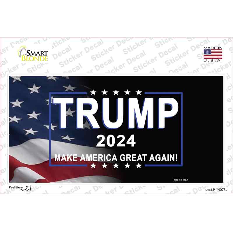 LP-14073s-M Trump 2024 Flag & Black Novelty Sticker Decal - Medium