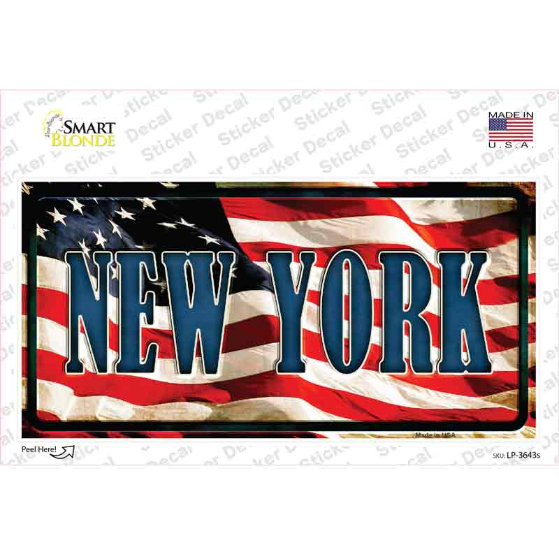 LP-3643s-M   York on American Flag Novelty Sticker Decal - Medium