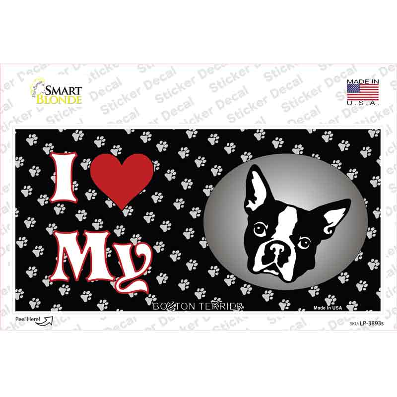 LP-3893s-M I Love My Boston Terrier Novelty Sticker Decal - Medium