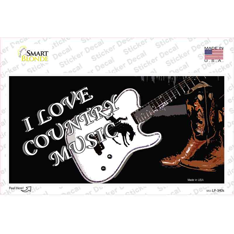 LP-340s-M I Love Country Music Novelty Sticker Decal - Medium