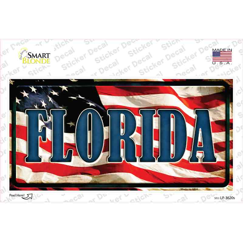LP-3620s-M Florida on American Flag Novelty Sticker Decal - Medium