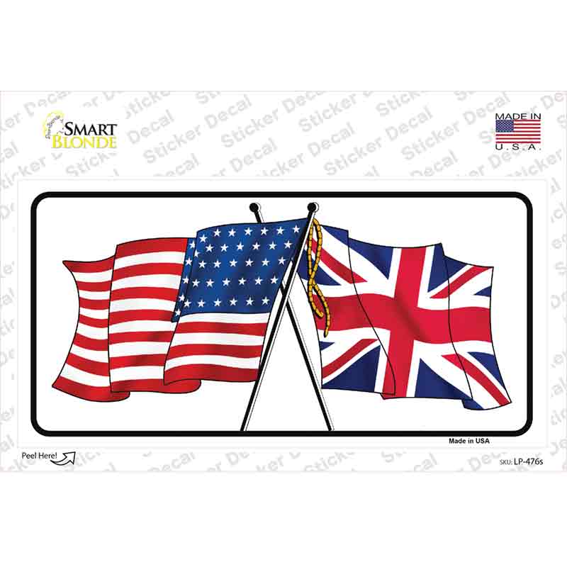 LP-476s-M United States Britain Crossed Flags Novelty Sticker Decal - Medium