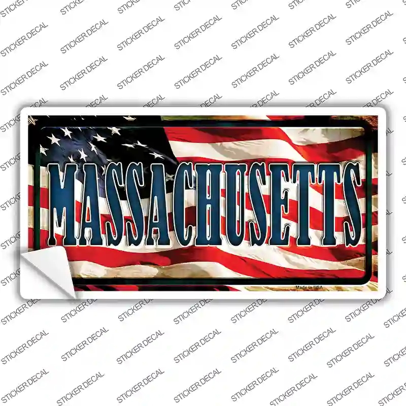 LP-3632s-XL Massachusetts on American Flag Novelty Sticker Decal - Extra Large
