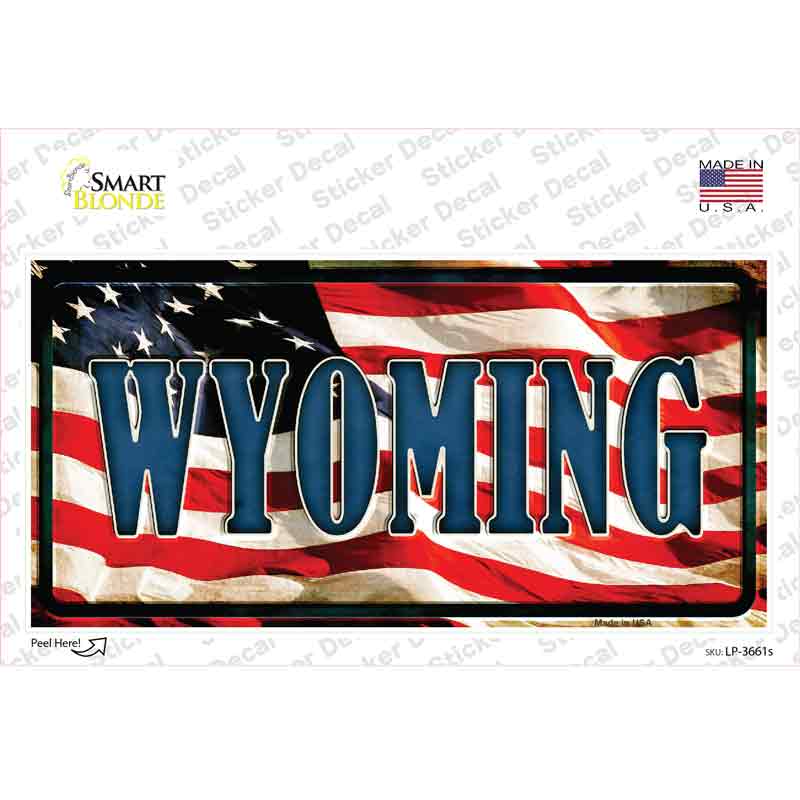 LP-3661s-M Wyoming on American Flag Novelty Sticker Decal - Medium