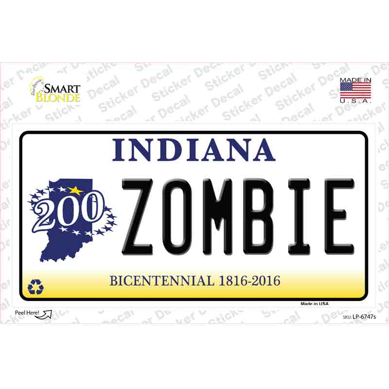 LP-6747s-M Zombie Indiana Novelty Sticker Decal - Medium