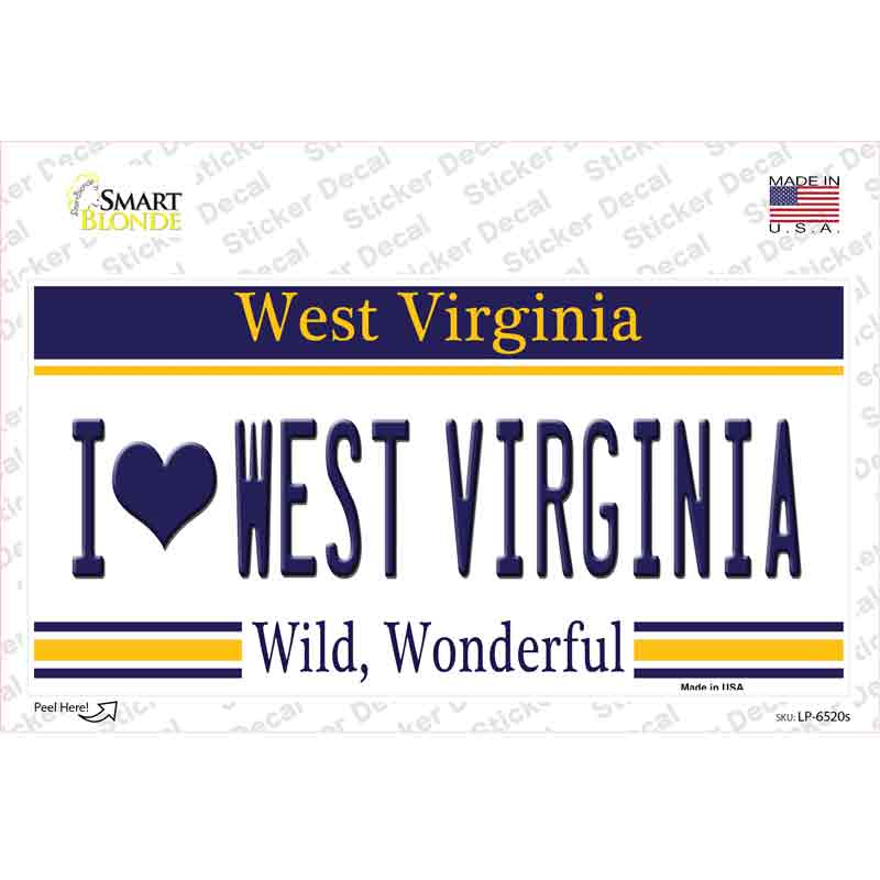 LP-6520s-M I Love West Virginia Novelty Sticker Decal - Medium