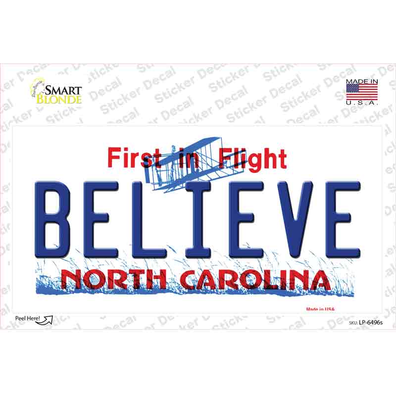 LP-6496s-M Believe North Carolina Novelty Sticker Decal - Medium