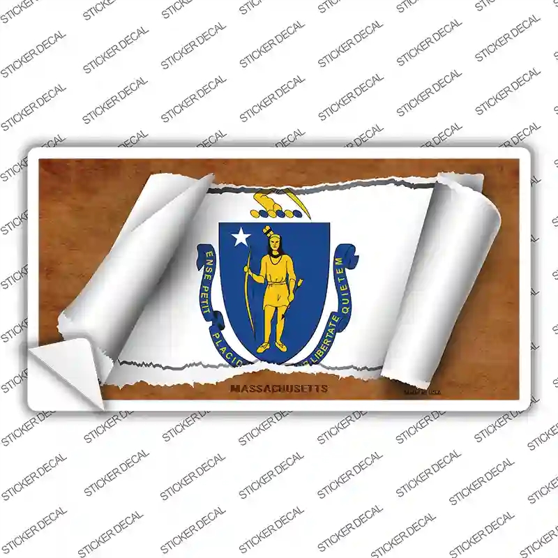 LP-9027s-L Massachusetts Flag Scroll Novelty Sticker Decal - Large