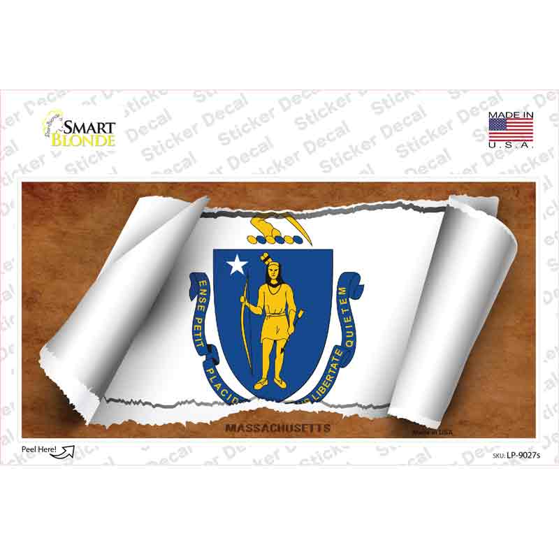 LP-9027s-M Massachusetts Flag Scroll Novelty Sticker Decal - Medium