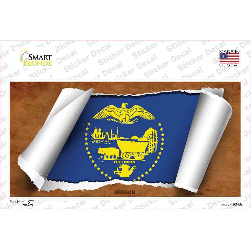 LP-9043s-M Oregon Flag Scroll Novelty Sticker Decal - Medium