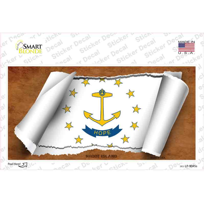LP-9045s-M Rhode Island Flag Scroll Novelty Sticker Decal - Medium