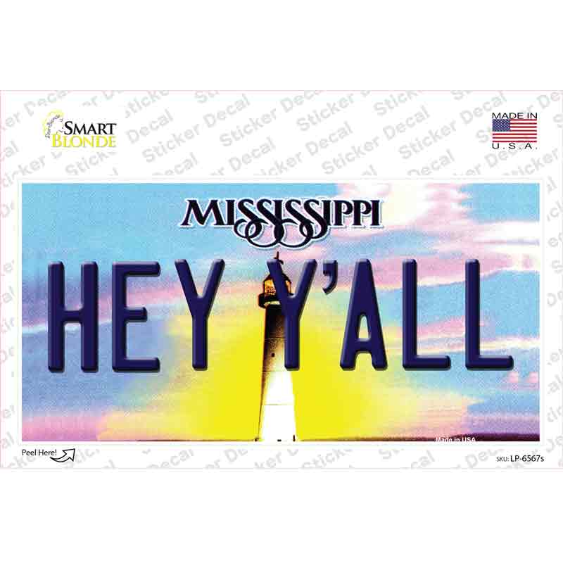 LP-6567s-M Hey Yall Mississippi Novelty Sticker Decal - Medium